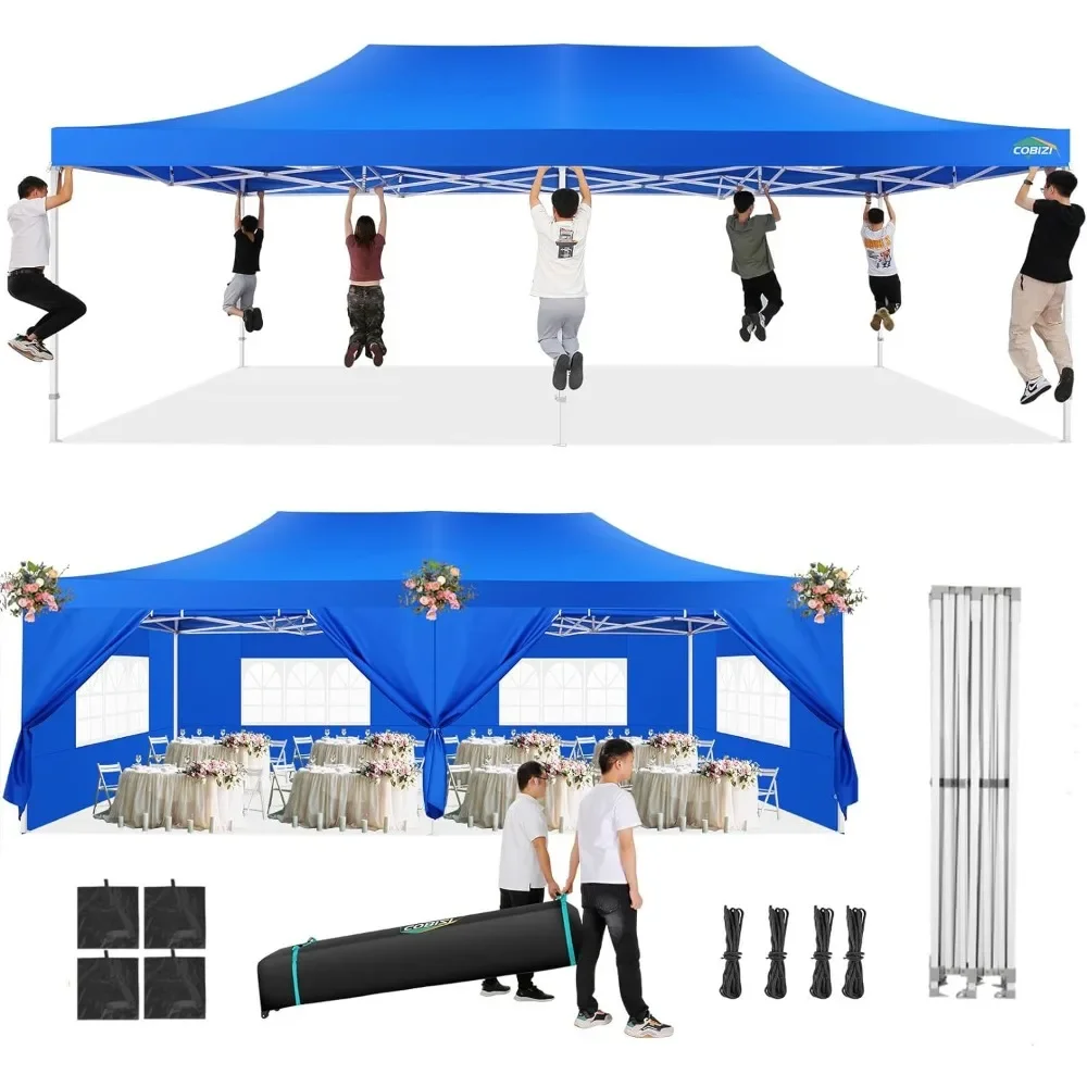 

13x26 pop-up tent with side wall canopy, large activity tent windproof UPF 50+with roller bag, blue