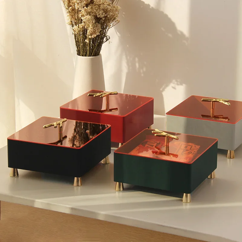 

Sundries Storage Box with Cover Dust-proof Wrought Iron Dried Fruit Box Jewelry Boxes Desktop Organizer Snack Tray Candy Boxes