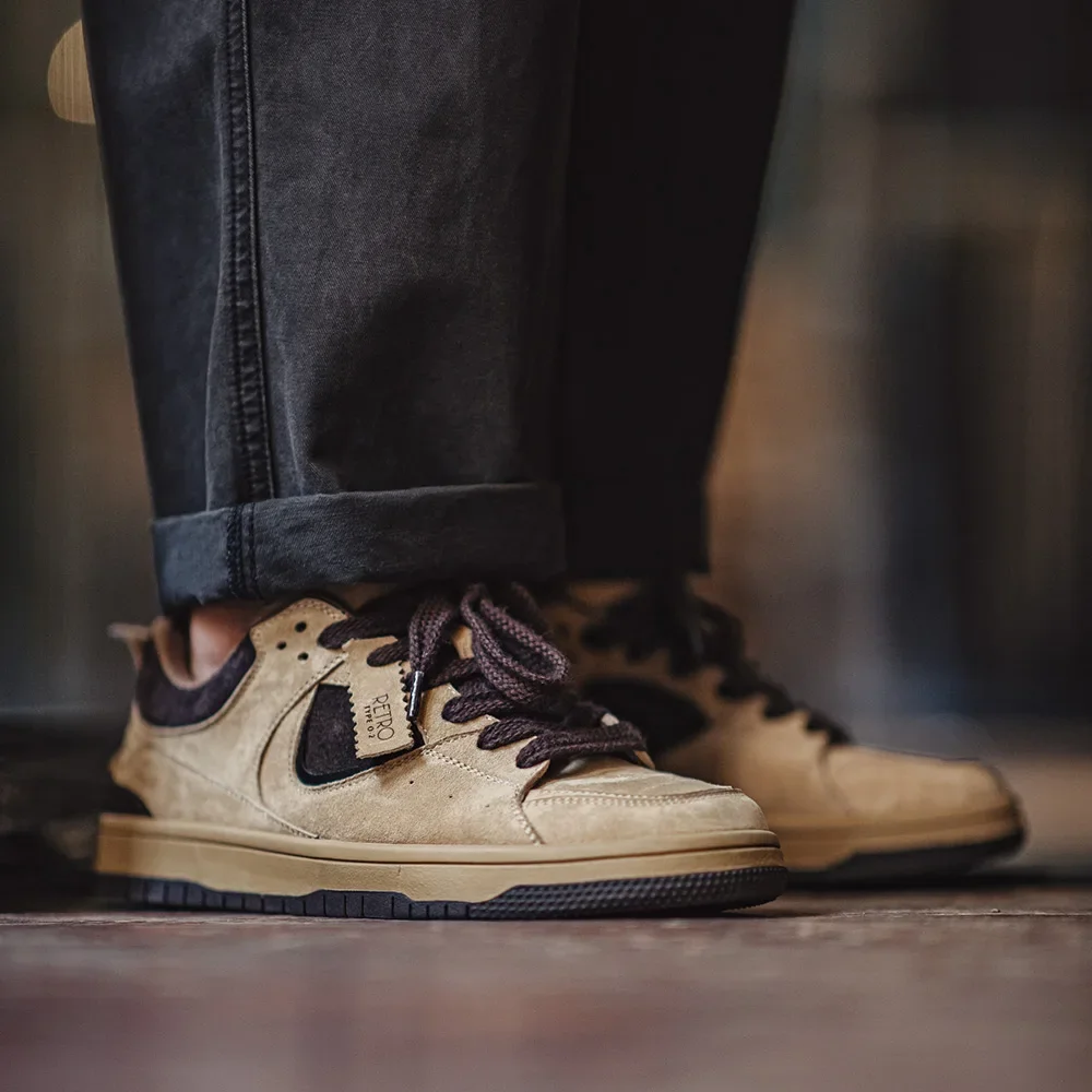 Maden Vintage الرجال تنفس كتلة اللون أحذية التزلج مكتنزة وحيد أحذية رياضية كاجوال الدانتيل متابعة الأحذية العصرية لفصل الربيع والخريف