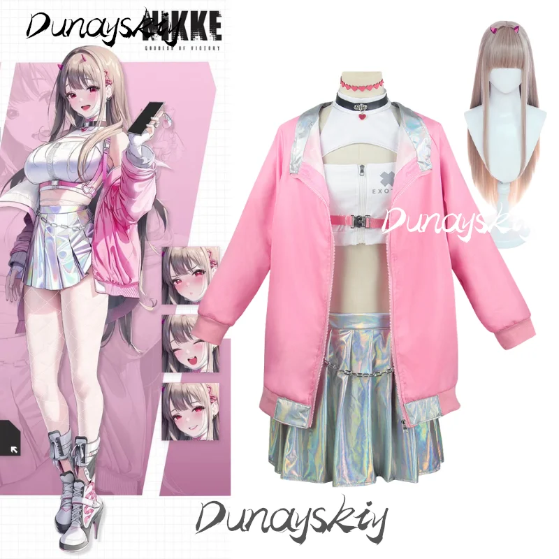 

NIKKE Goddess of Victory Viper Cosplay Costume Set Cute Pink Cheerleader Outfit Long Mocha Wig with Bangs Games Costumized