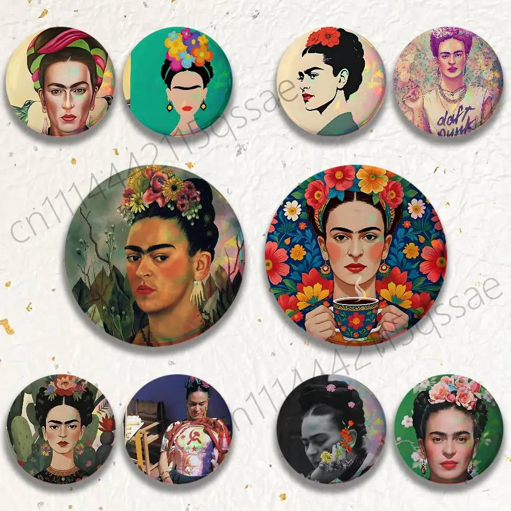 Art F-Frida K-Kahlos 25/32/44/58/75mm Badges Bright Printed Icon Gift For Friends Badge Collar Brooch Lapel Pin Metal