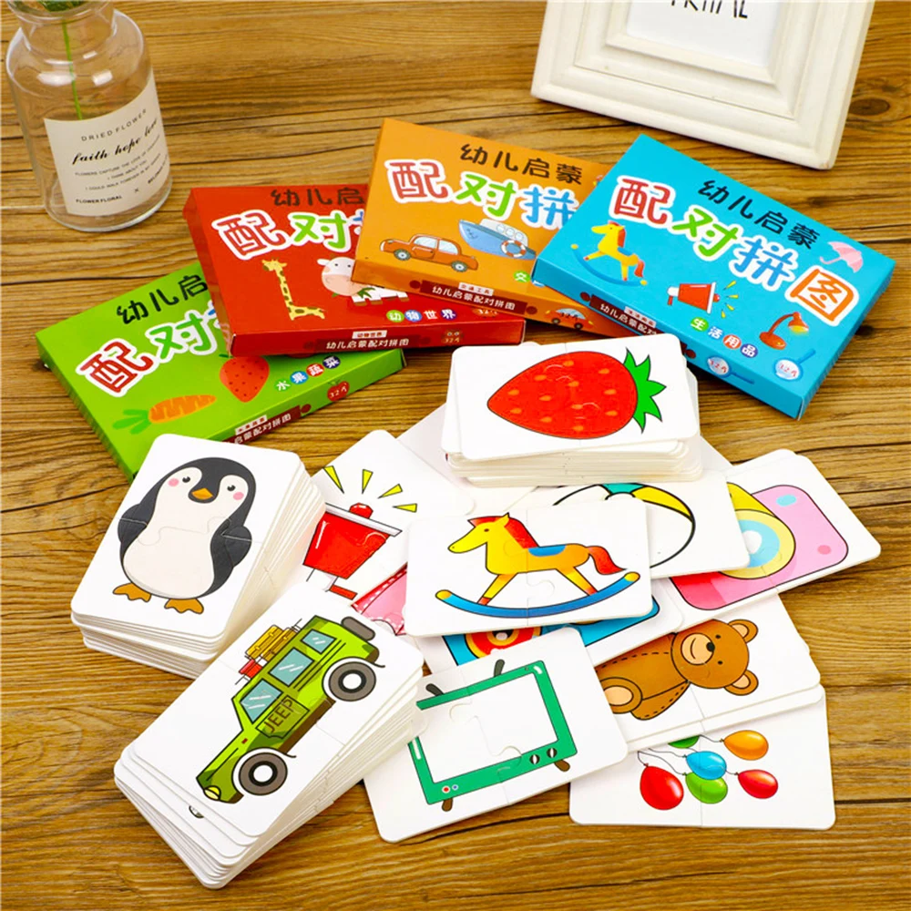 32Pcs Montessori Toddler Card Matching Game Early Education Puzzle Toys Cartoon Jigsaw Toys Color Shape Cognitive Training Gift