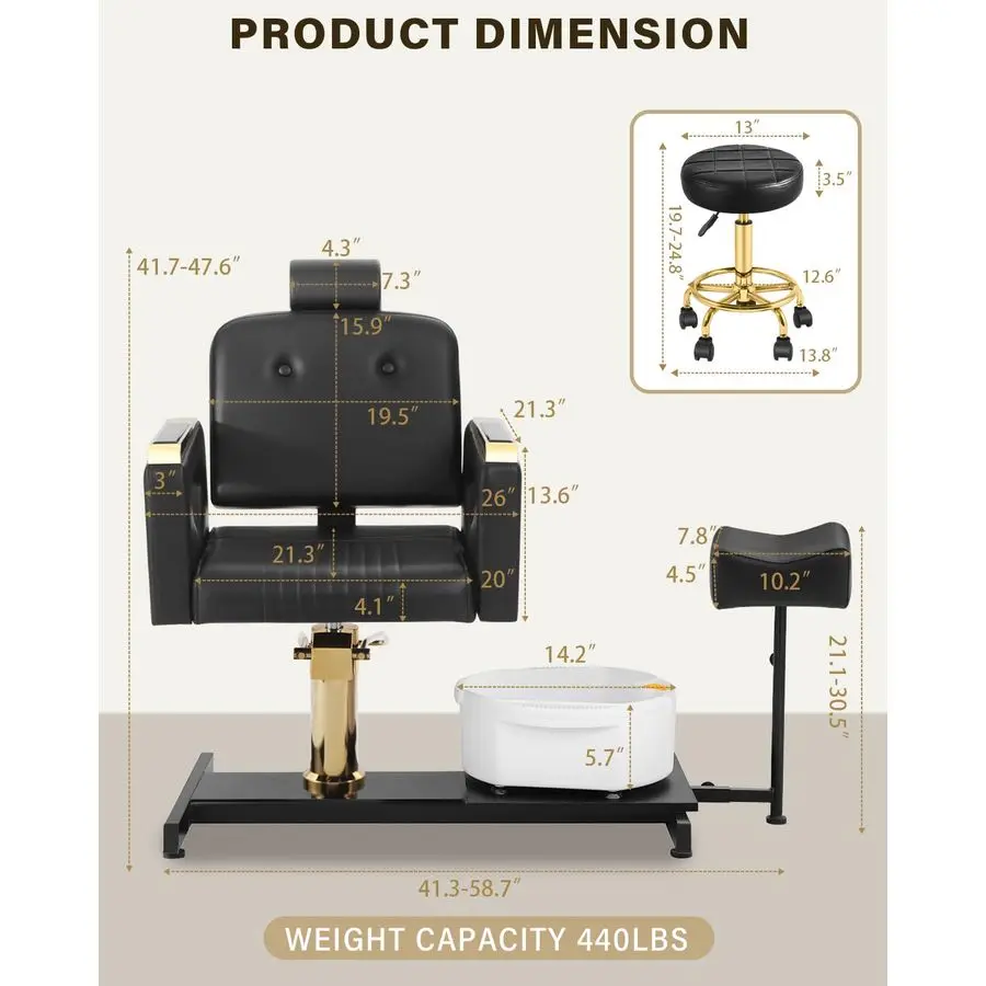 Stoel zonder sanitair voor Nail Tech, met verstelbare voetsteun en massagebadkom, rollende pedicurekruk, draagbare pedicurestation
