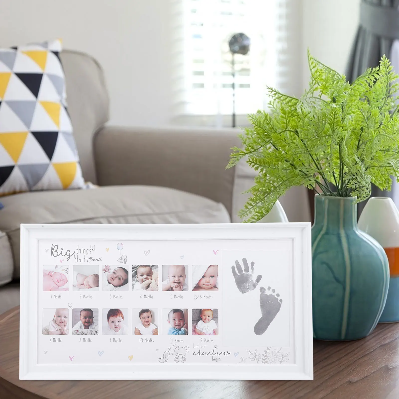 

12 Month Baby Growth Picture Frame Milestone Photo Display for Infant First Year Memories Desktop Decor Ideal Gift