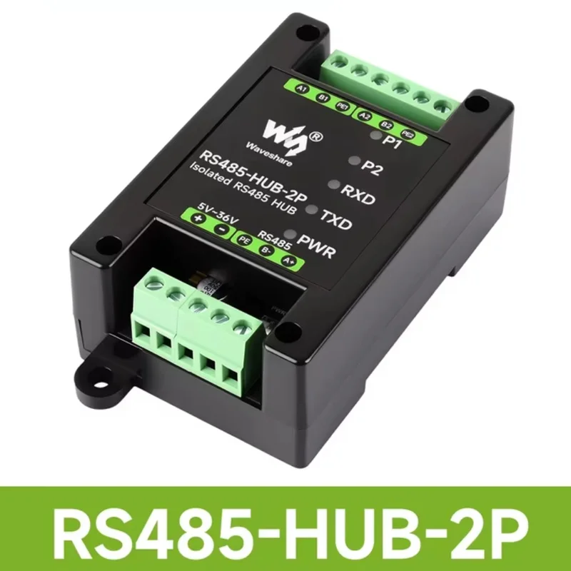 RS485-HUB-2P,Industrial-Grade Isolated 2-RS485 Hub,Rail-Mount Support,Wide Baud Rate Range,Expands 2-RS485 Sub