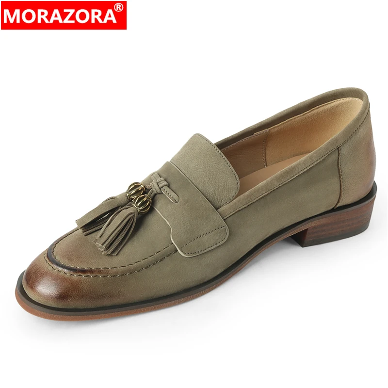 

MORAZORA 2024 New Genuine Leather Shoes Woman Loafers Tassel Footwear Fashion Flat Shoes Slip On Ladies Office Dress Shoes