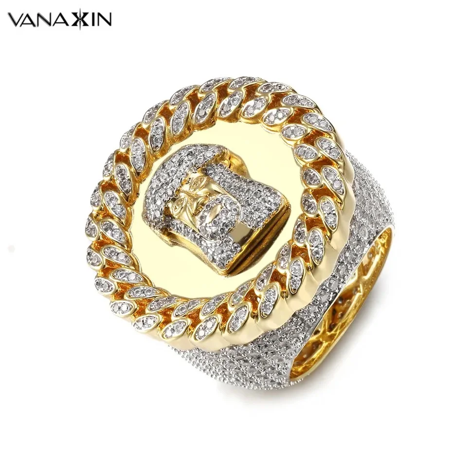 

VANAXIN Wide High Quality Jesus Men Rings Jesus Face CZ Paved Punk Jewellery Hip Hop Gift