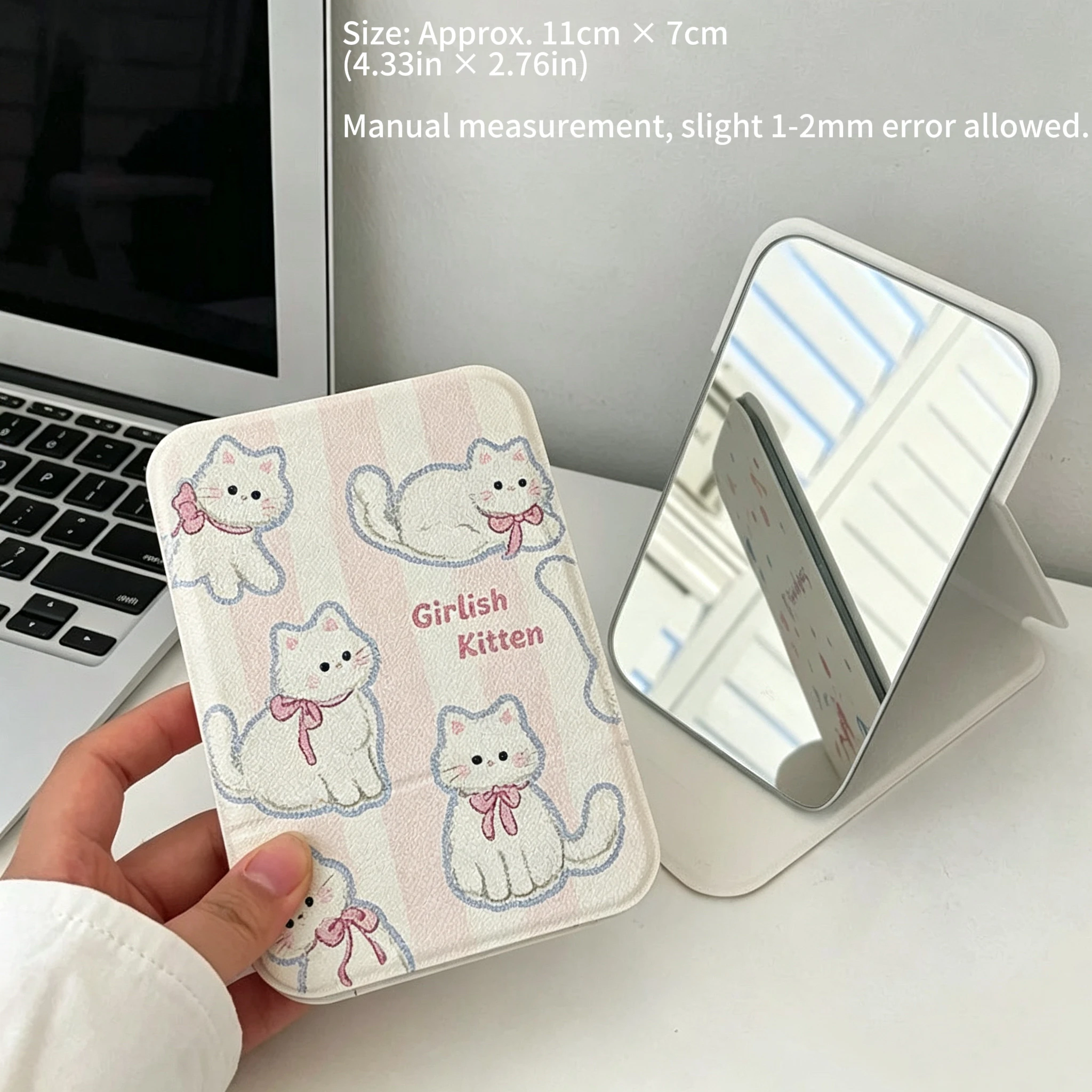 Cute Cat Pattern Foldable Makeup Mirror Portable Mini Pocket Mirror Girls Travel Cosmetic Mirror Beauty Tool Gift