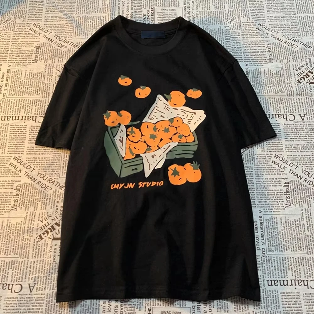 Persimmon Fruit T Shirt Women Cotton Graphic Printed Short Sleeve Round Neck Harajuku Streetwear Tee Casual Summer 2026 Hot Sale
