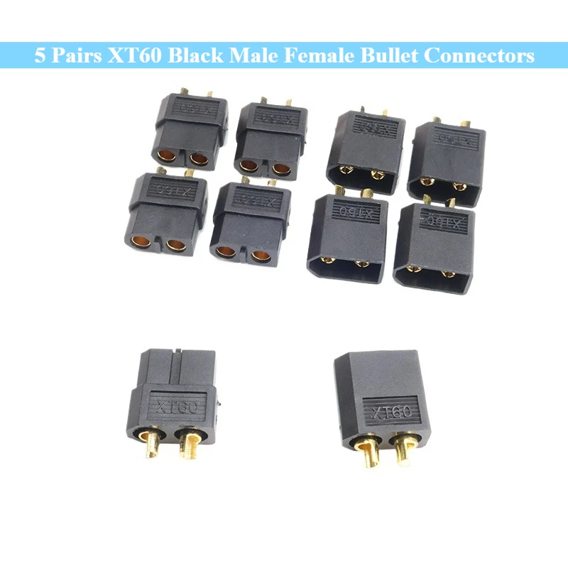 5Pairs Adapter XT60 Black Male Female Bullet Connectors Plugs XT60 for RC Lipo Battery Waterproof Electrical Wire Expand DIY