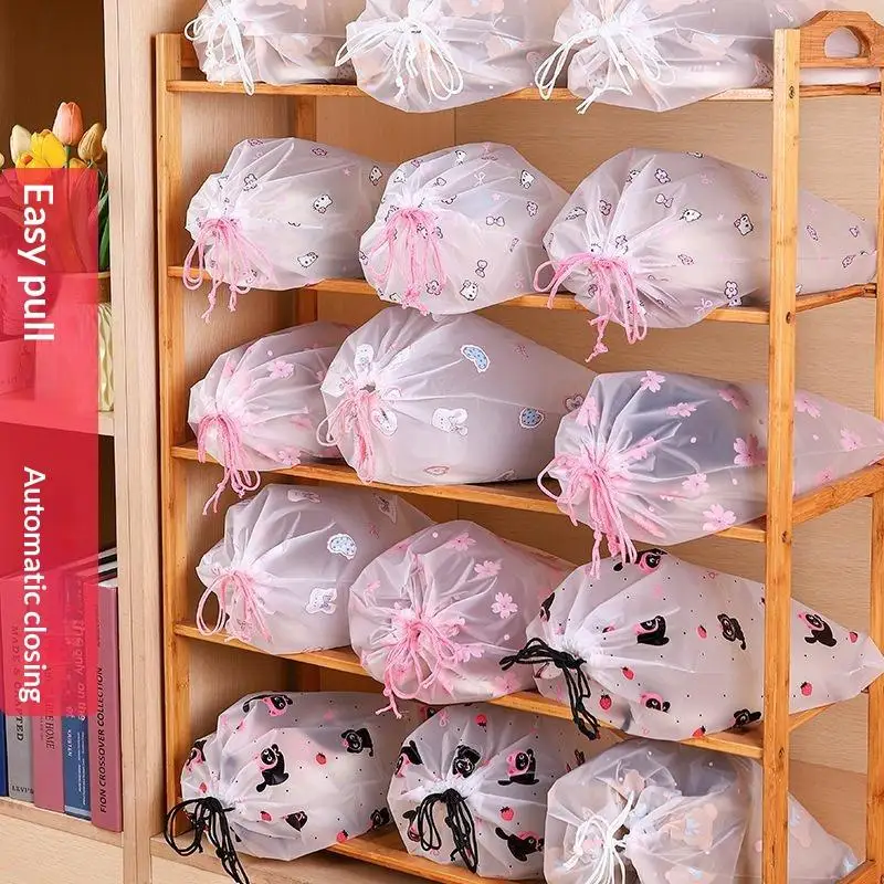 10Pcs Waterproof Drawstring Shoe Storage Bags With Cute Cartoon Prints Perfect For Travel Packing And Home Use