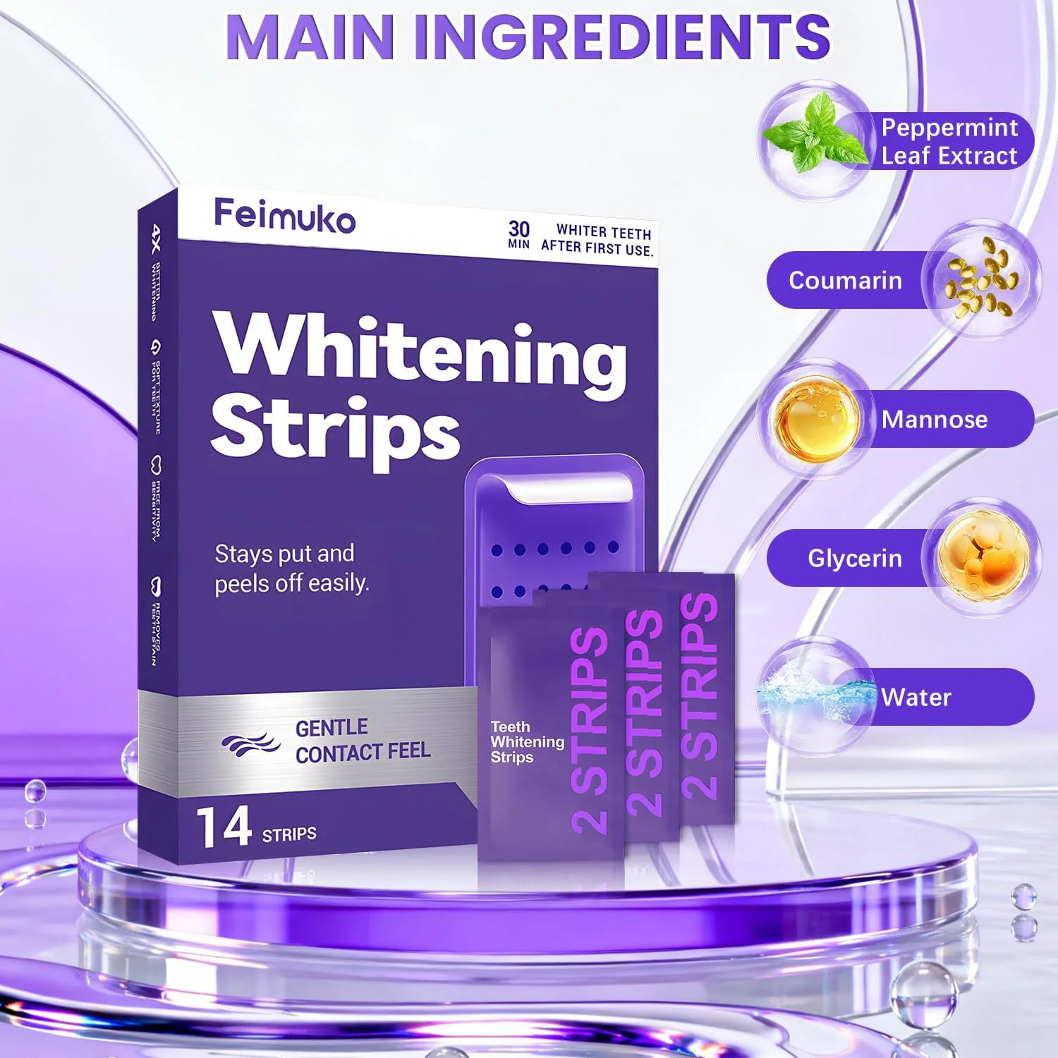 Purple Teeth Whitening Strips for Sensitive Teeth – Brightening Enamel Safe Remove Yellow Stains Long Lasting Oral Care Patches