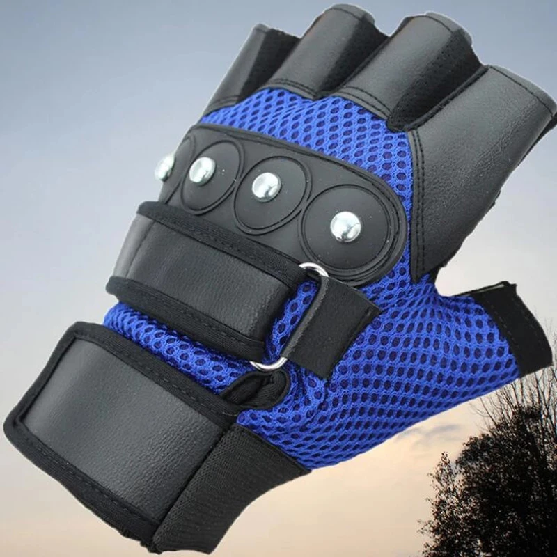 Men Women\'s Summer Outdoor Sport Half Finger Non-Slip Bicycle Cycling Glove Breathable Mesh Punk Rivets Bracer Mitten G48