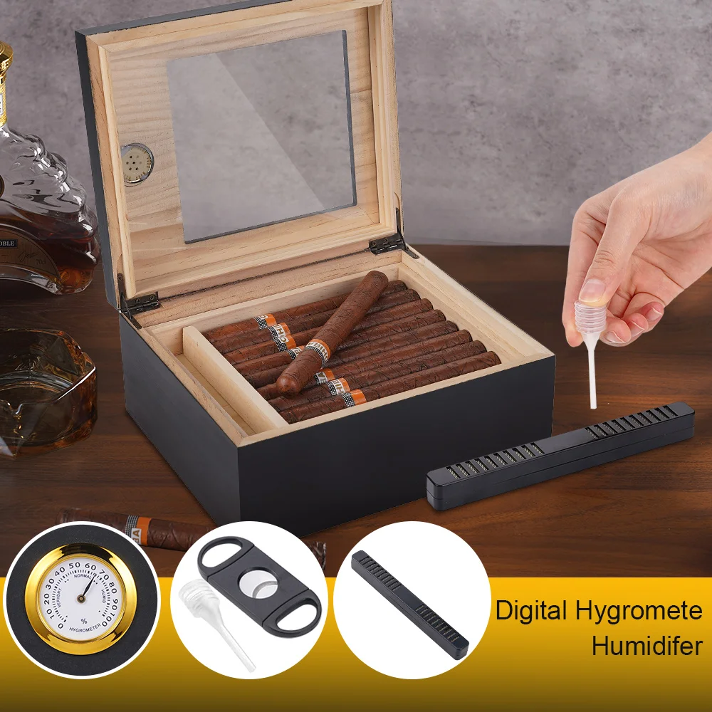 السيجار المرطب صندوق السيجار مع المرطب السيجار مقص الأرز الخشب صندوق السيجار مع مقسم السيجار الهدايا اكسسوارات للرجال #3
