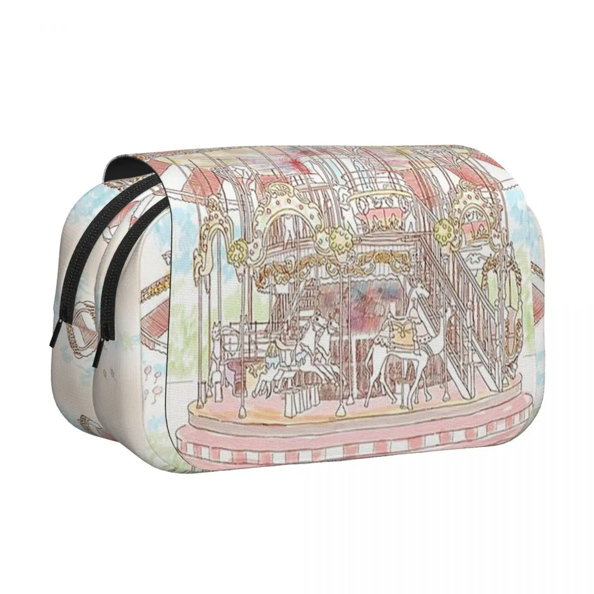 Pastel Circus Carousel Pencil Case Pen Holder Hard Shell Leather Large Capacity Pen Box Pencil Bag for Students School