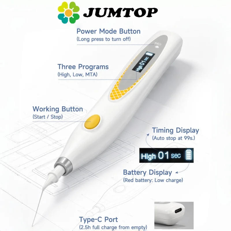 JUMTOP Dental Root Canal Sonic Irrigator Endo Activator with 60Pcs Working Tips for Endodontic Irrigation