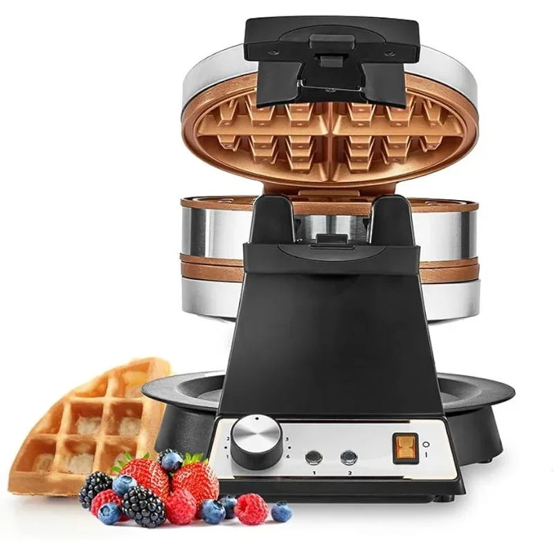 HAOYUNMA Rotating Belgian Waffle Maker with Nonstick Copper Plates for Easy Food Release -Browning Control