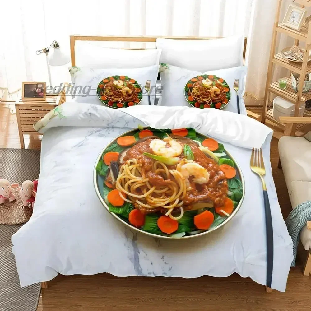 Gourmet Spaghetti Italian Bedding Set Single Twin Full Queen King Size Bed Set Aldult Kid Bedroom Duvetcover Sets 3D Food 2022