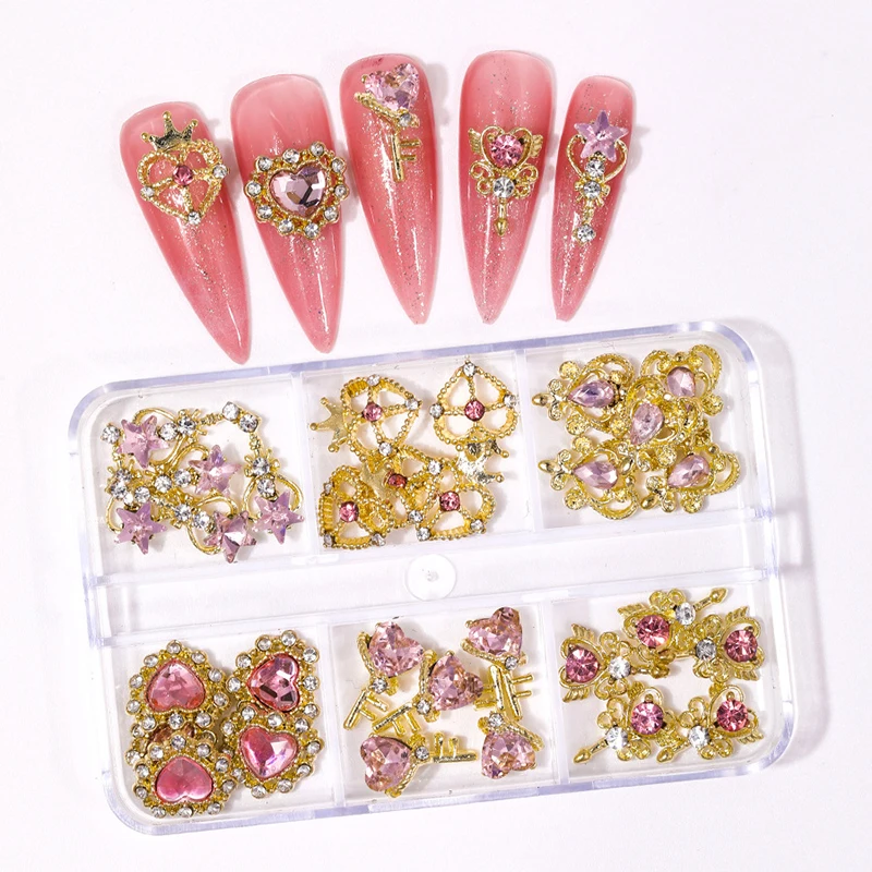 30 pièces 3D amour coeur ongles breloques bijoux rouge rose ongles strass cristal verre baguette magique Nail Art décorations accessoires