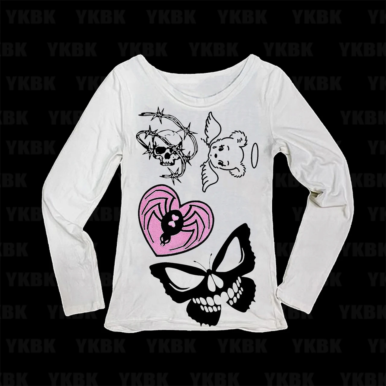 Vintage Anime Collage Women Long Sleeve Tee Forever Pray Slogan Graphic Slim Y2K Harajuku Aesthetic Manga Streetwear