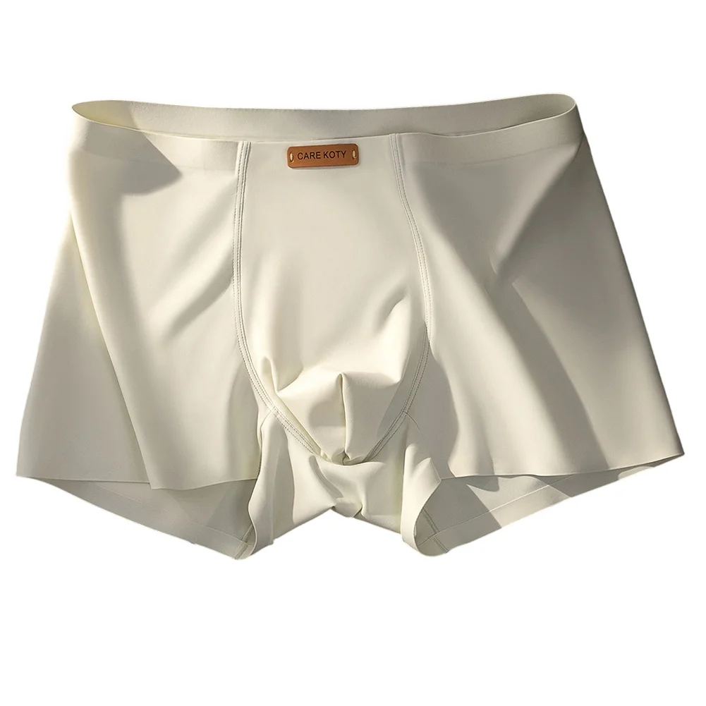 

Мужские бесшовные трусы-боксеры из ледяного шелка, гладкие, мягкие, для сна, экстремальное мужское нижнее белье, трусы со средней посадкой, модные