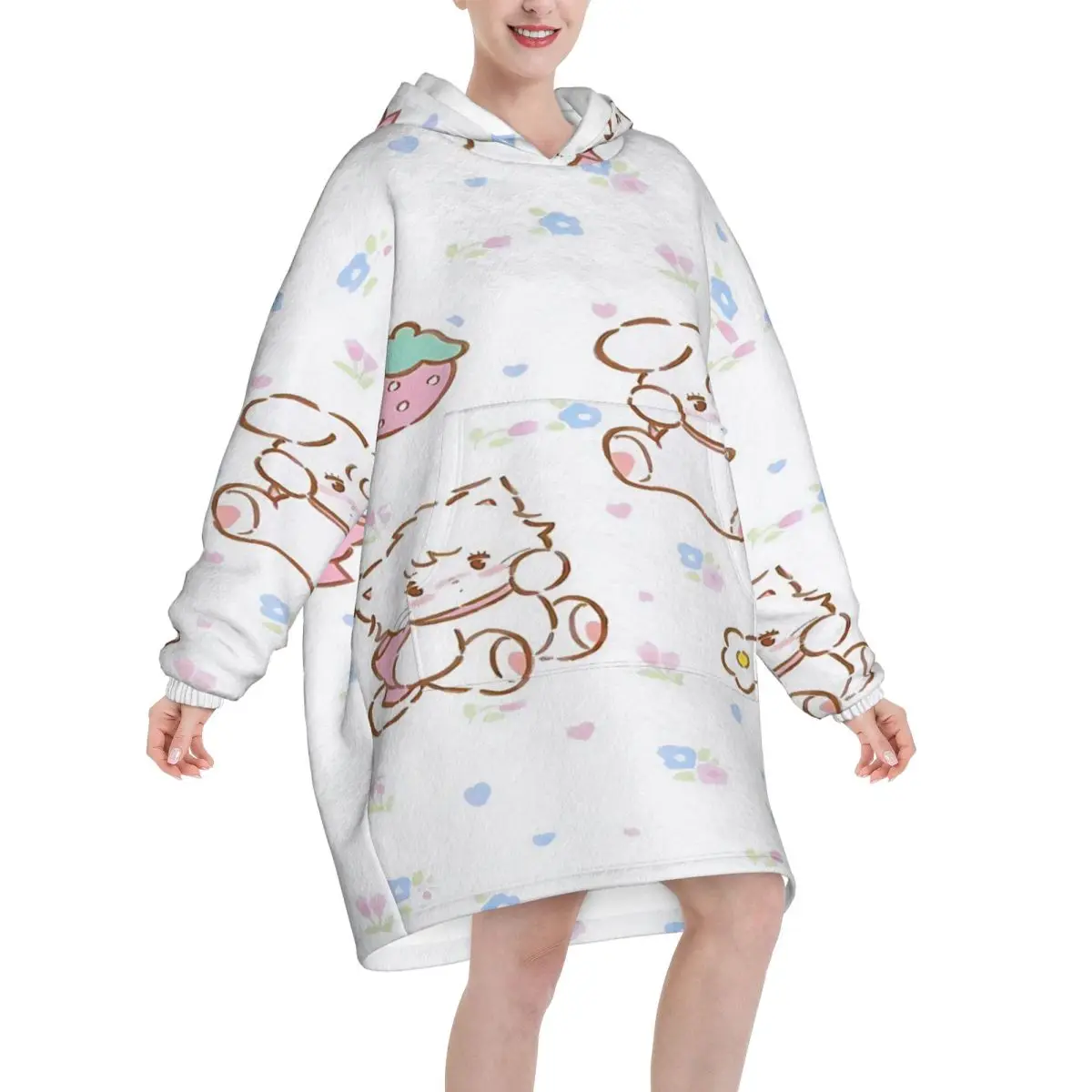 Pink Cartoon Mikko Mousse Blanket Hoodie Oversized Wearable Sweatshirt Blanket Warm Gifts for Women Girls Girlfriend