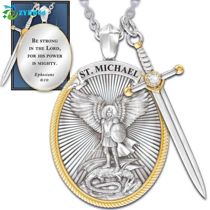 ●1PCS Catholic Patron Saint Pendant Michael St. Michael The Archangel Pendant Necklace