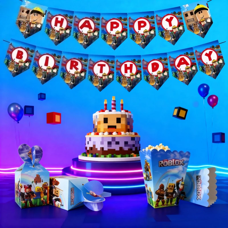 

6pcs Hot ROBLOXS Game Theme Boys and Girls Birthday Party Candy Box Popcorn Box Paper Cup Party Supplies Gifts