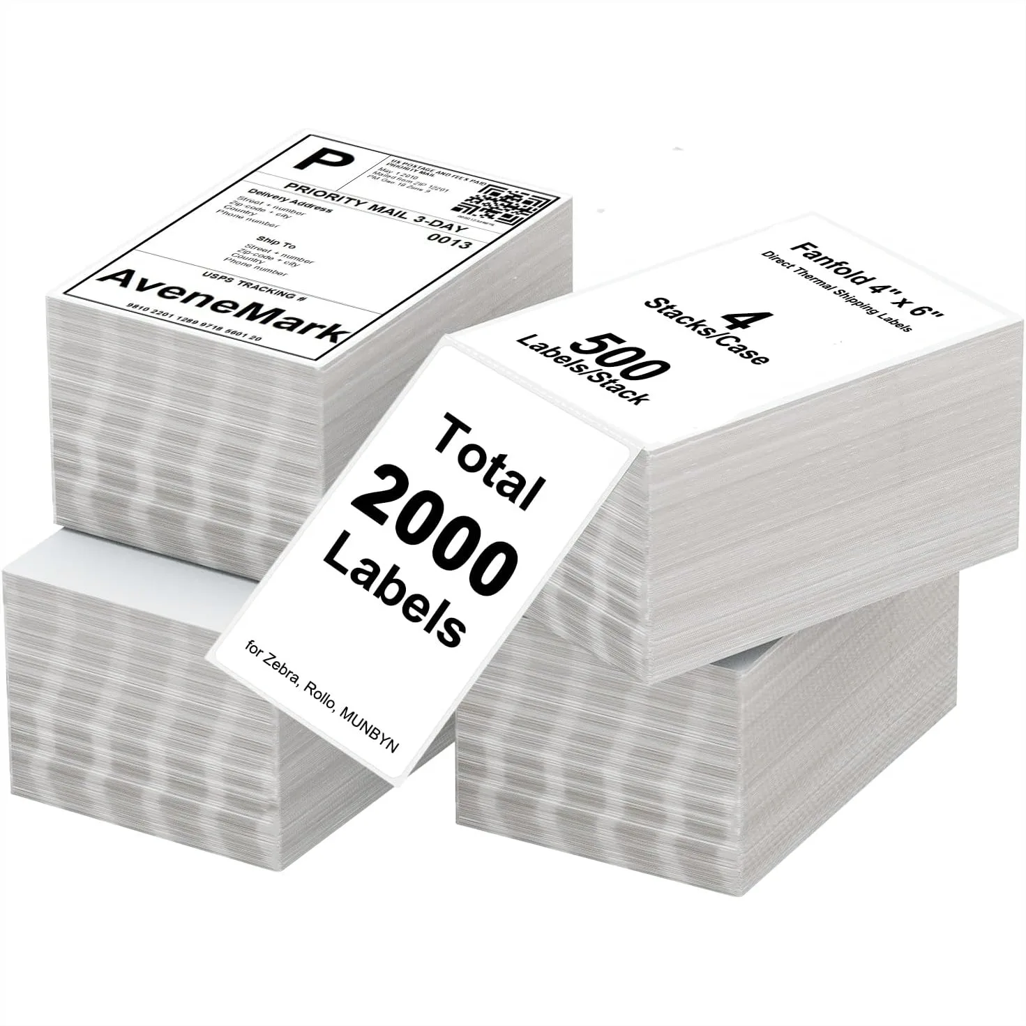 

4x6 Direct Thermal Labels 2000 Pack Fanfold, Strong Adhesive for Zebra Rollo MUNBYN Printers