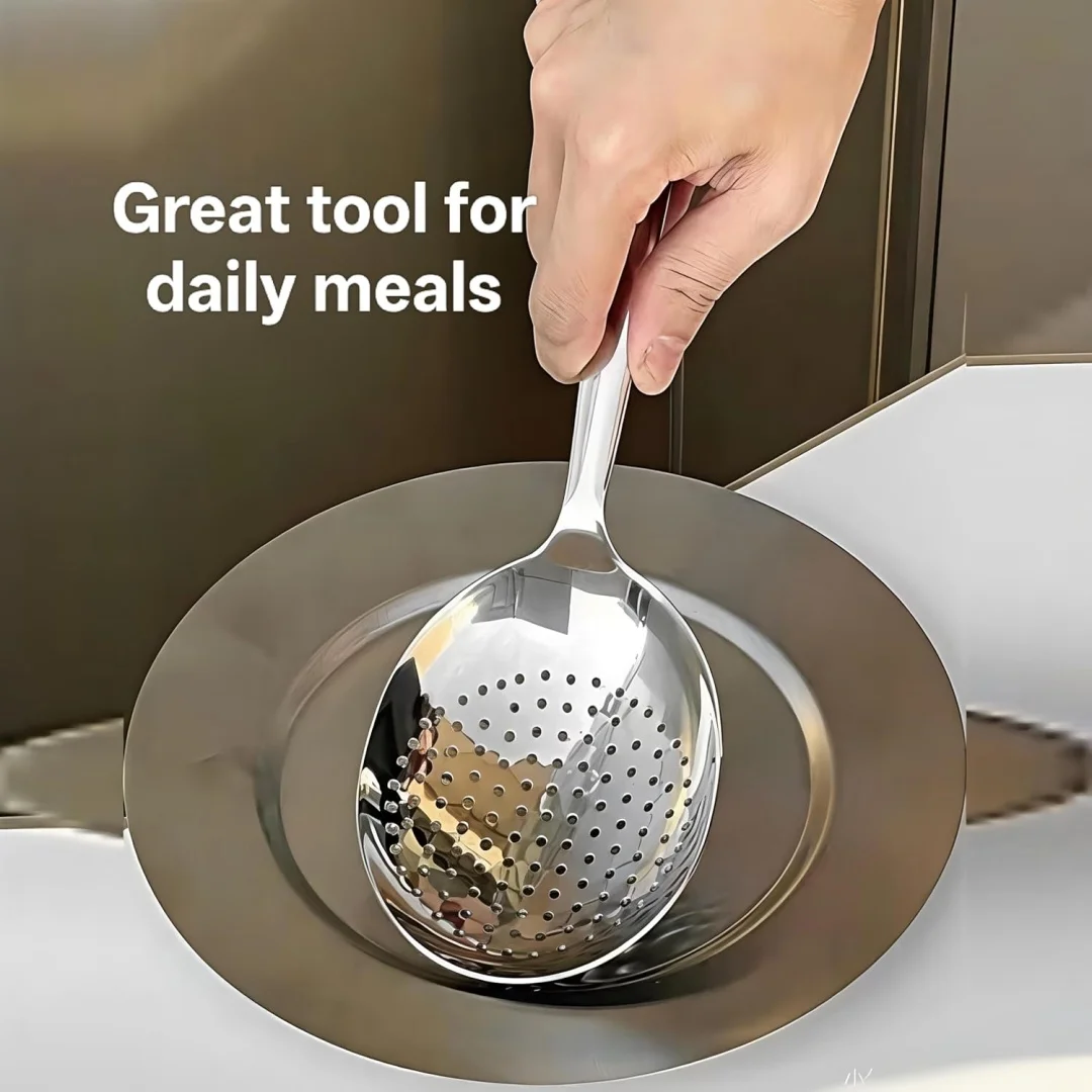 Skimmer & Ladle Set, Korean Style Serving Ladles, 1x Serving Ladle Spoon, 1 x Skimmer with hole, Stainler, 18/10 Stainless Steel, 7Inch Length, Silver, Korean Mukbang, Ramen