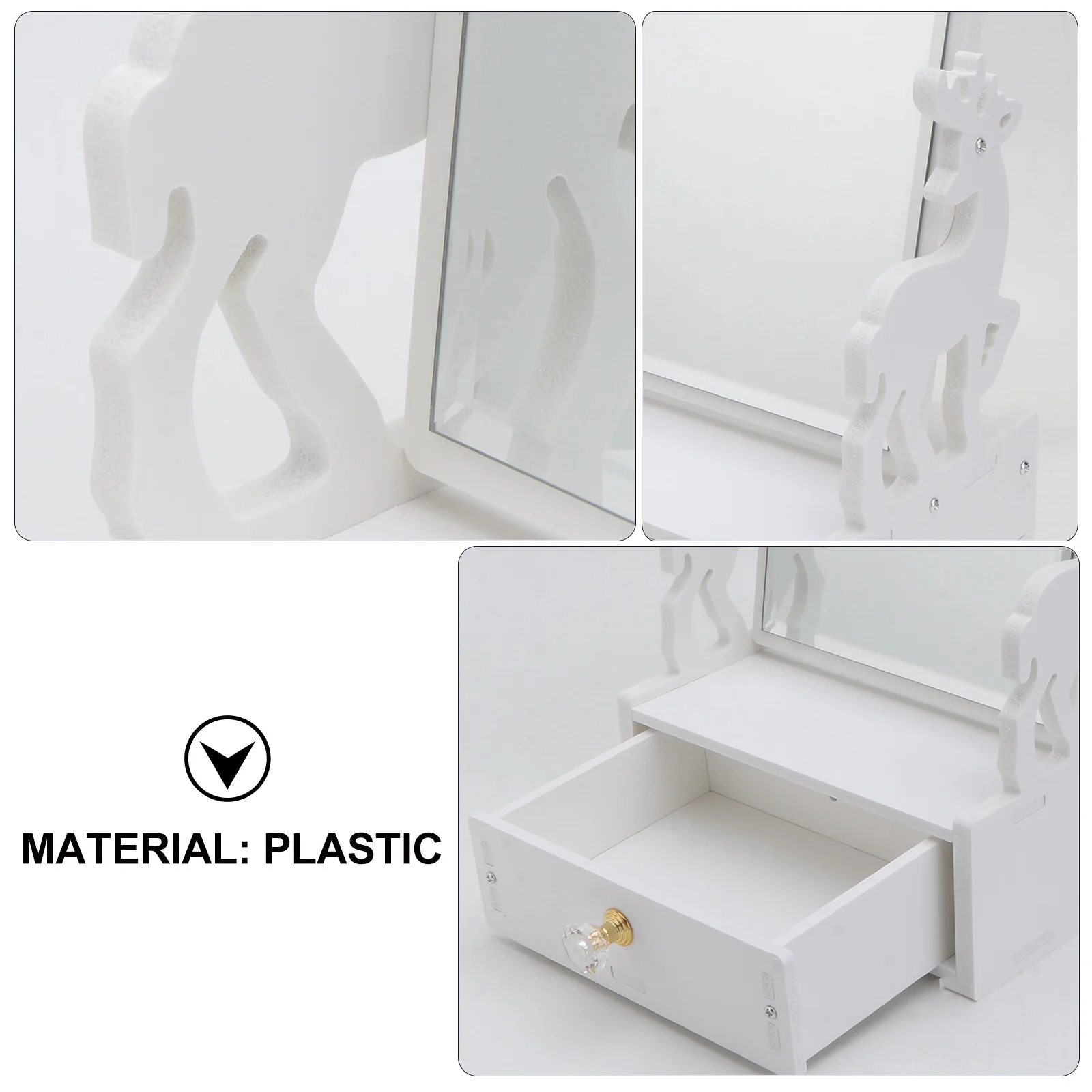 1Pcs Desktop Make-Up Spiegel mit Schublade Drehbare Spiegel Klare Oberfläche Exquisite Cartoon-Muster für Schmuck Haar Zubehör