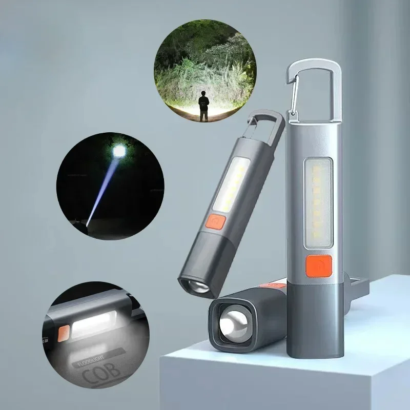 

Strong Lighting ABS Flashlamp USB Charging Portable Outdoor Small Flashlight Camping Hanging Lamp Telescopic Focus COB Side Lamp