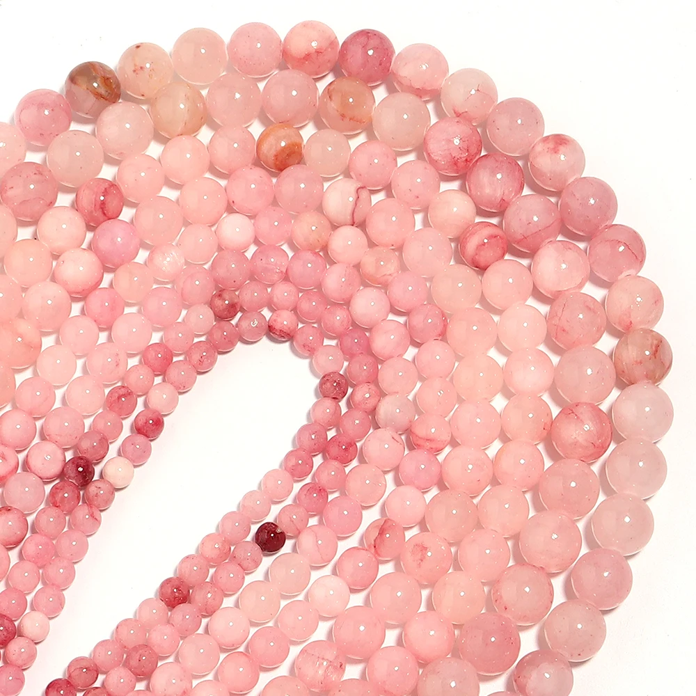 Pink Natural Stone Persian Jade Bead 6/8/10/12mm Round Loose Gemstone Beads for DIY Jewelry Making Bracelet Necklace Accessories