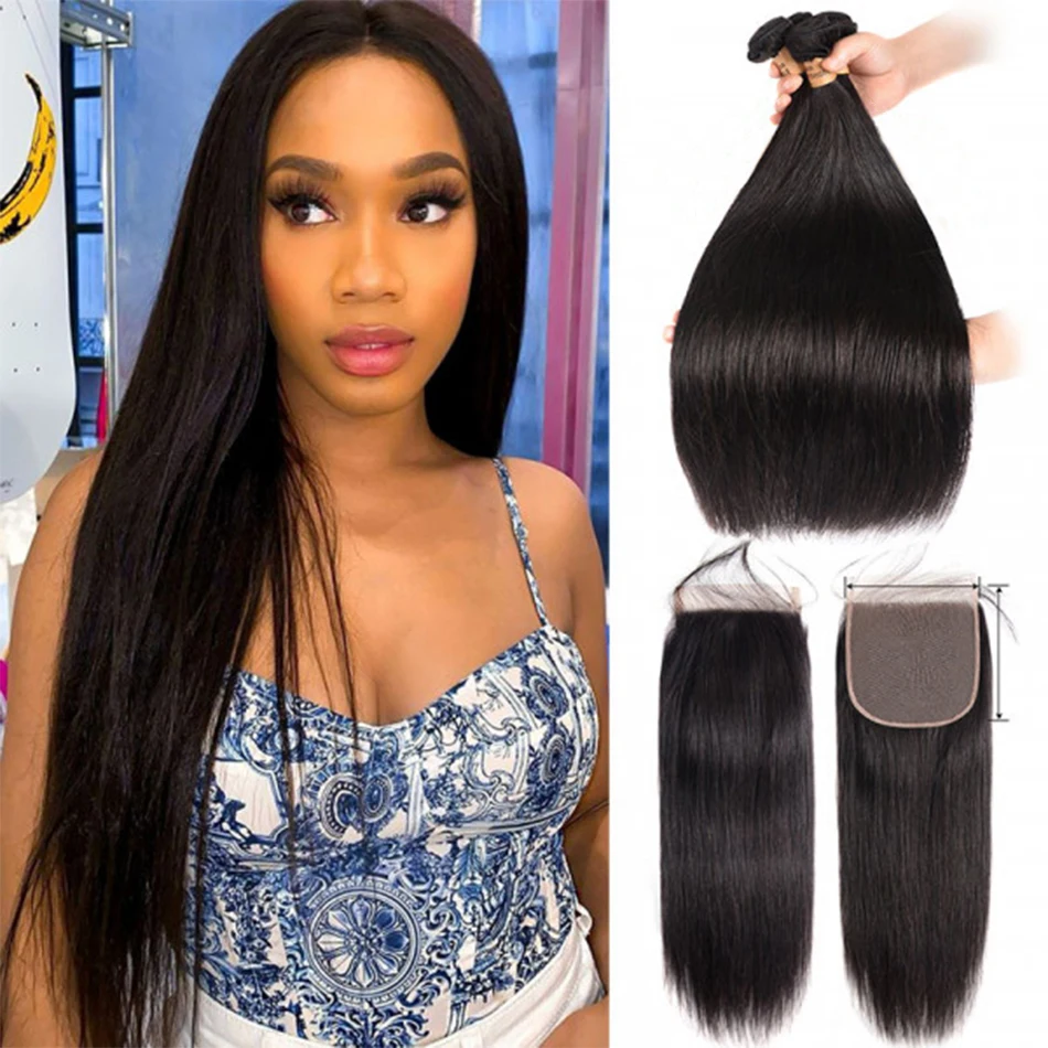 13x4 HD Lace Frontal With Bundles Peruvian Straight Bundles 30 Inch Long Virgin Human Hair Weave Bundles With 4x4 Lace Closure