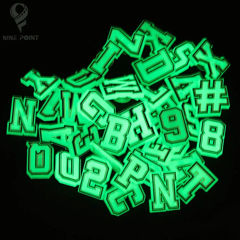 PVC Shoe Charms Accessories 26 Letter A-Z Number 0-9 Luminous DIY Decoration Buckles Pins for Croc Sandals X-mas Gifts Pins