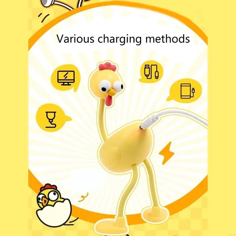 LED Rechargeable Cartoon Chicken Lamp Children Bedside Lamp 3 Levels Dimmable LED Lamp Portable Funny Night Light