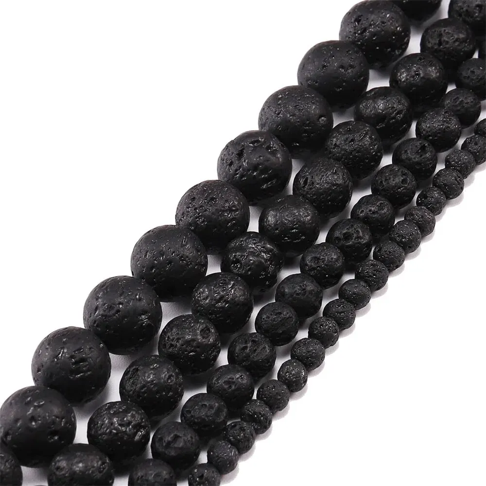 Wholesale Natural Black Lava 6mm 8mm 10mm 12mm round Volcanic Loose Beads for Jewelry Making Or Gift Charms