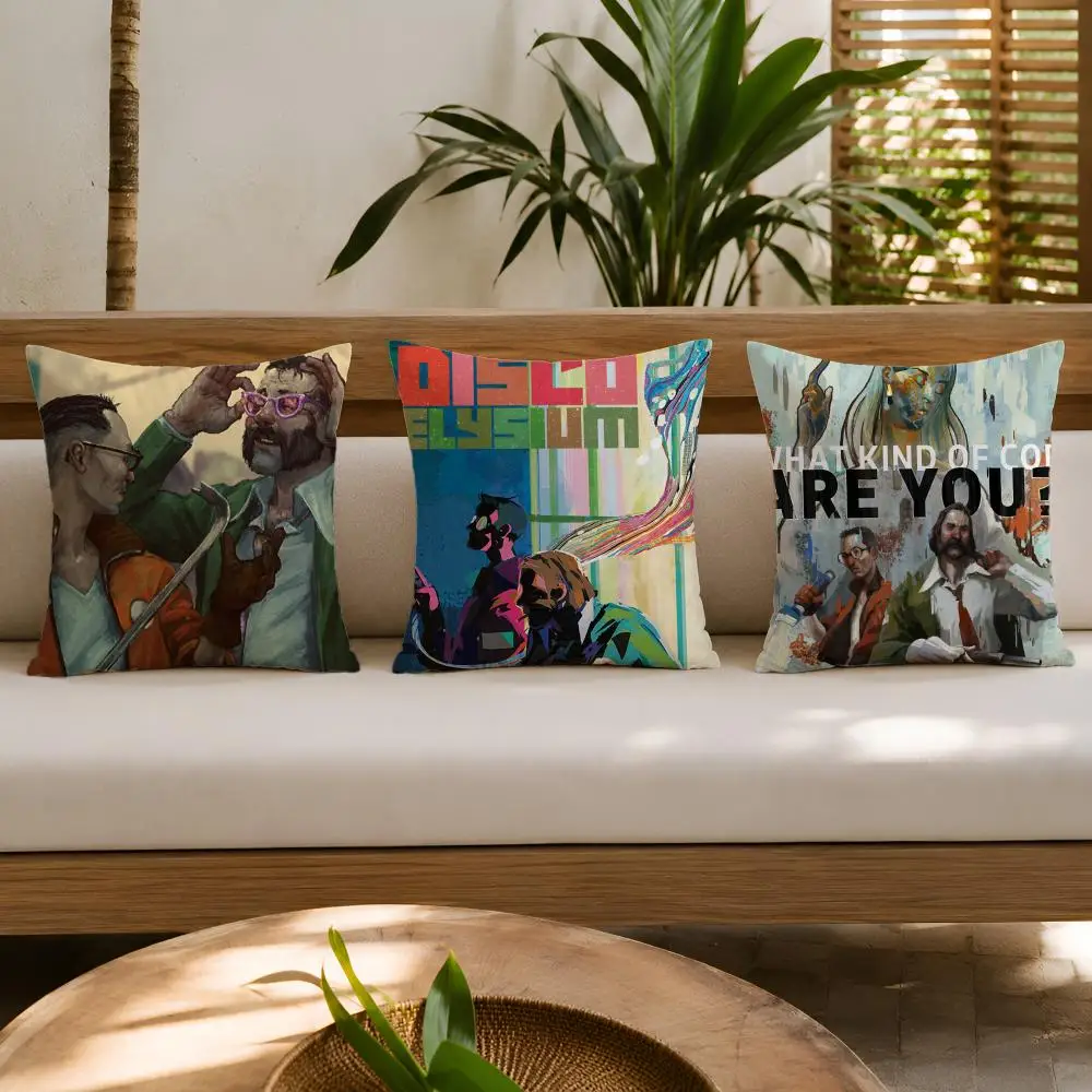 D-Disco Elysium Hot Video Game Cushion Cover Wrinkle-Resistant Short Plush Cushion Covers Breathable Machine-Washable