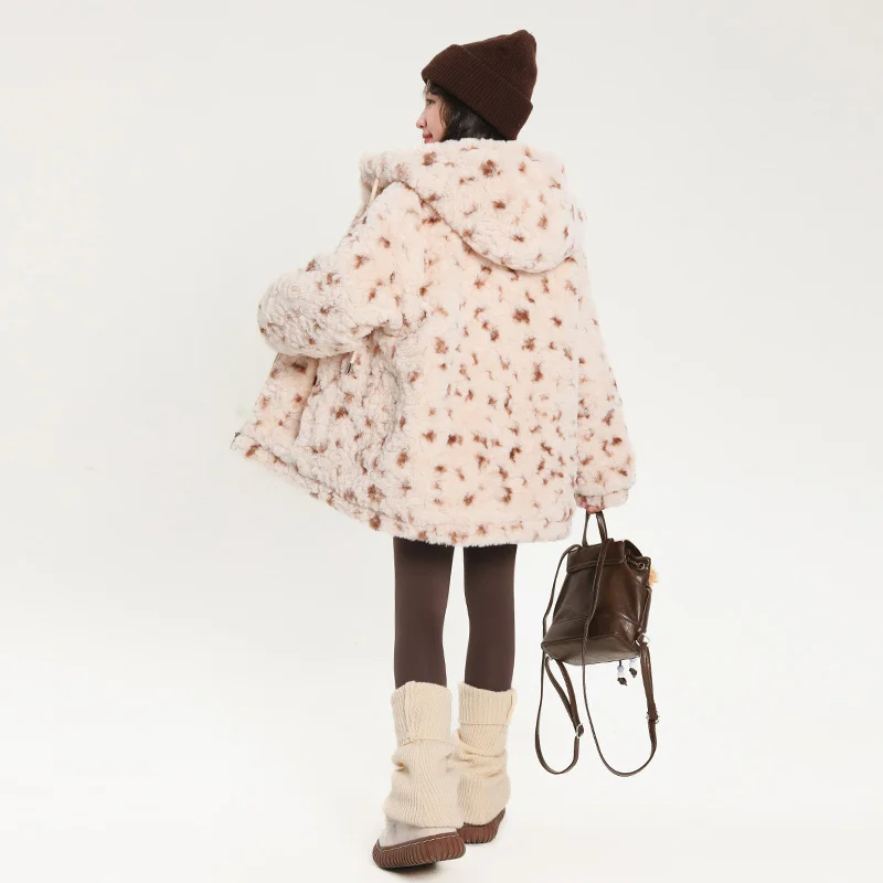 2025 جديد الشتاء الأطفال الأرنب الفراء الطباعة والصباغة معطف سميك الفتيات القطن معطف مقنع الخريف الأولاد ملابس قطنية #2