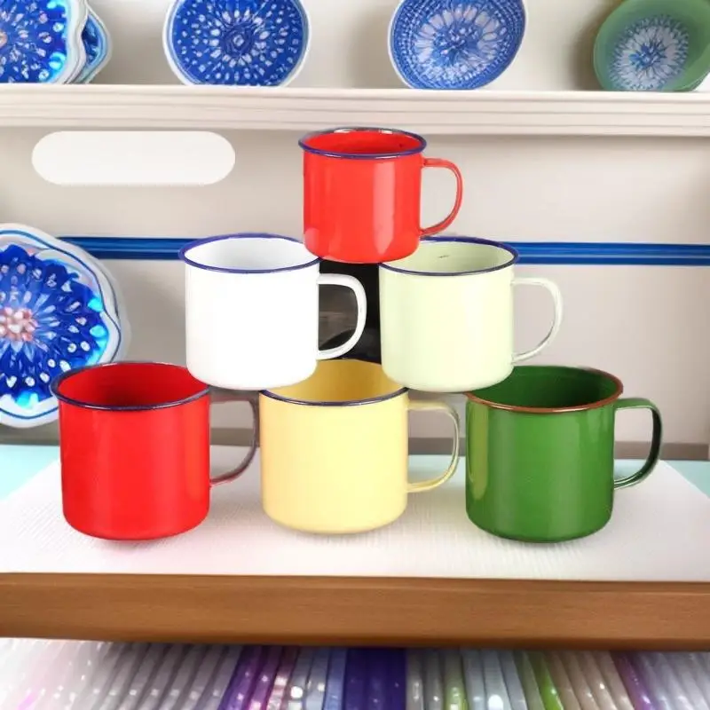 Enamel Drinking Cup with Comfort Handle Food Grade Large Capacity Mug for Coffee Tea Daily Gifting