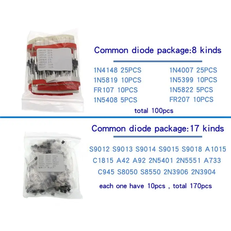 AA410~1390PCS 6 Kinds of Components Package Resistor Package Electrolytic Capacitor Package Diodes Electrolytic Capacitor
