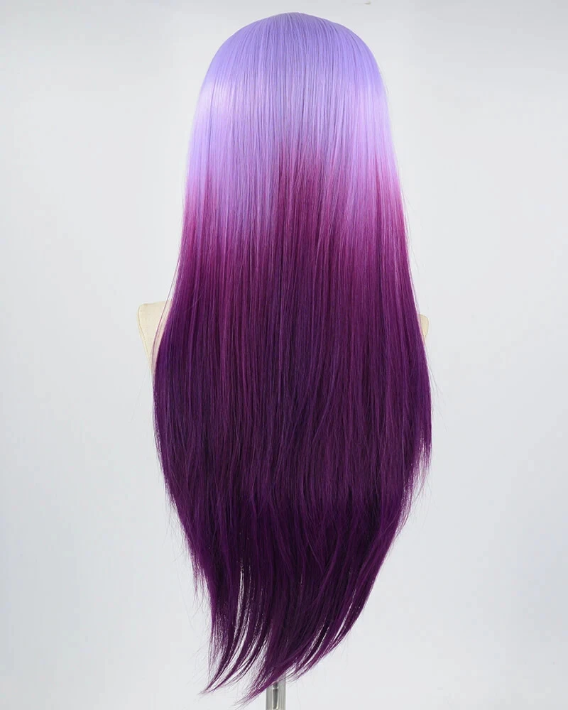 Glueless peruca dianteira do laço do cabelo sintético para mulheres negras, ombre, roxo, loira, alta temperatura, fibra fina, cosplay