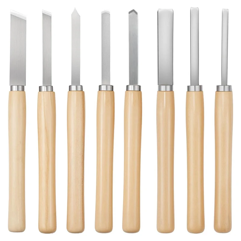 ABGE-For Woodworking For Wood Lathe Chisel Set-8PCS Carbon Steel Blade Tools Including Skew, Gouge, Spear Point