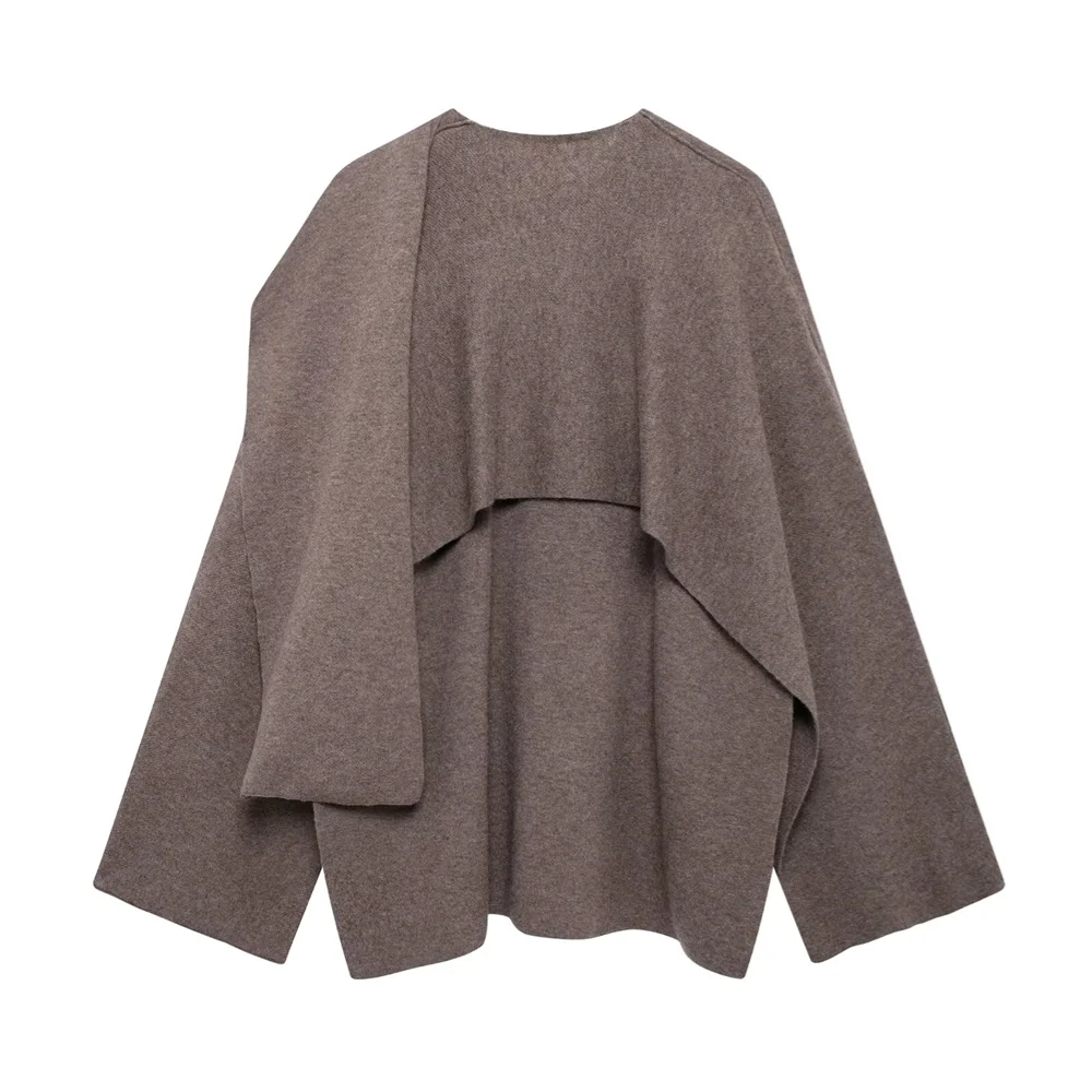 Winter New Women's Clothing Slim Fit Simple Lazy Style Scarf Cape style Round Neck Long Sleeve Short Knitted Coat Coat