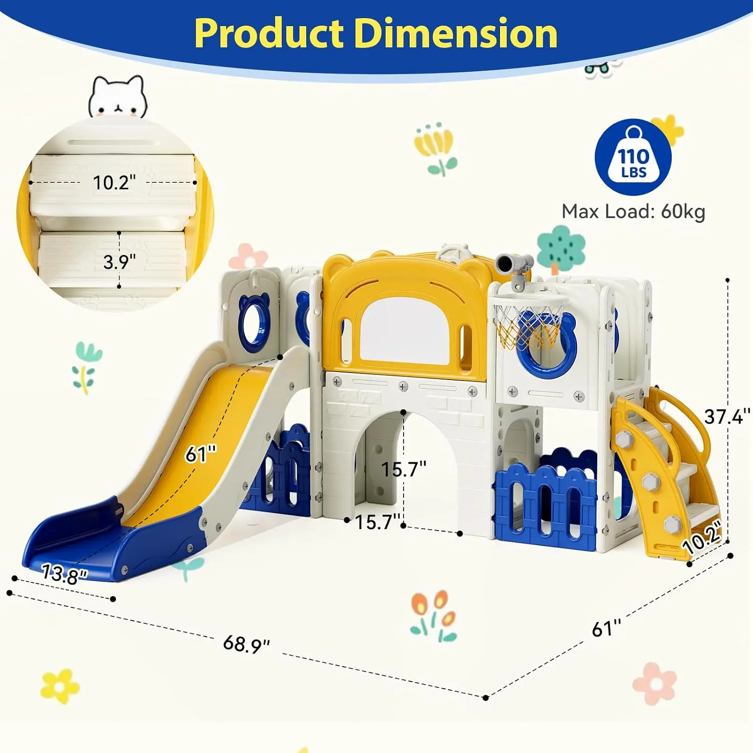 10-in-1 Toddler Slide Set, Kids Climber Playset Playground with Whiteboard | Upgraded Sturdy Indoor Outdoor Playhouse Toy with B