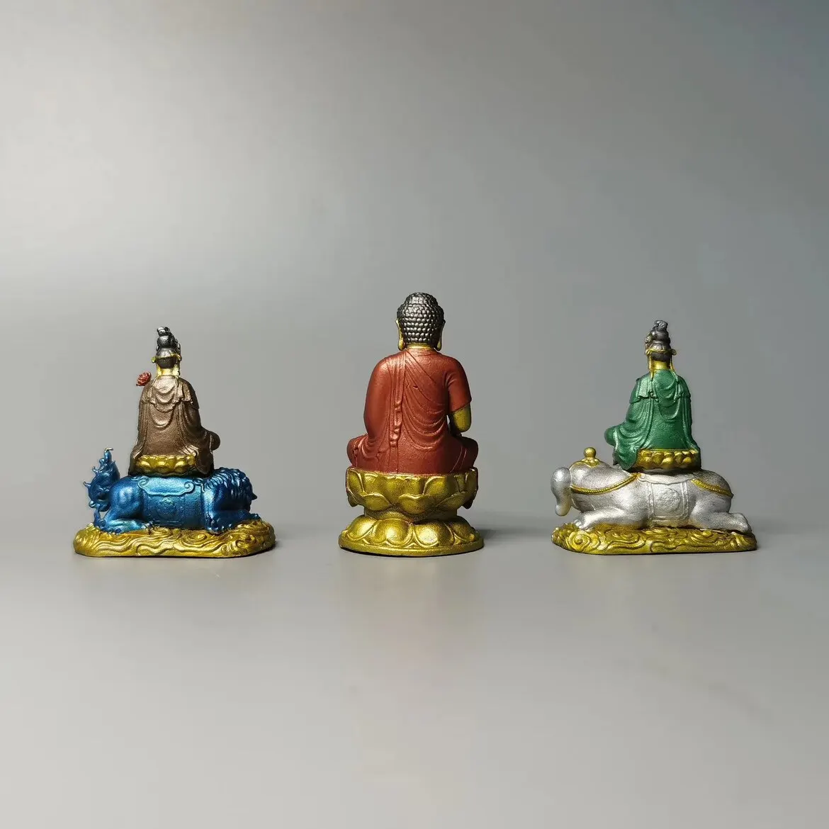 Manshu Puxian Bodhisattva Hua Yan San Sheng Pure Solid Casting Hand Painting Buddha Ornament Bioluguana Buddha