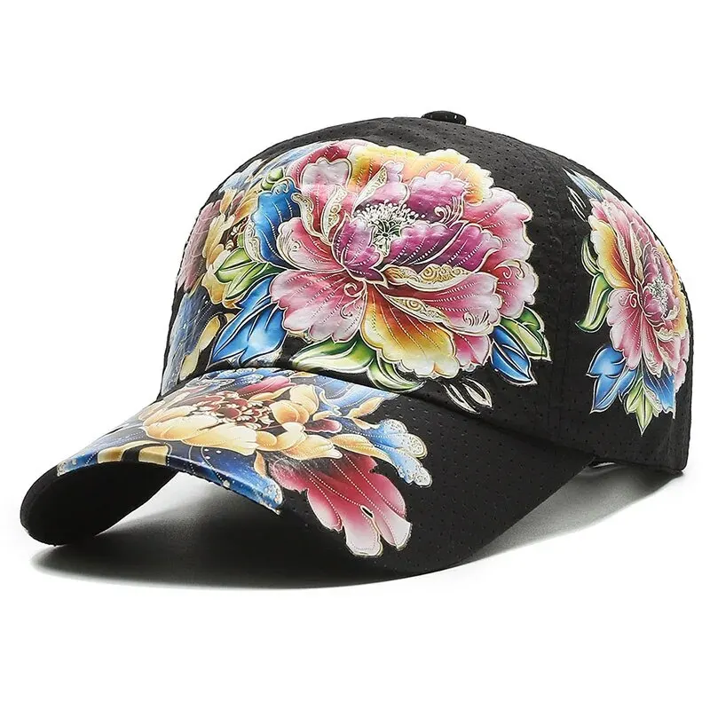 Summer Quick Dry Baseball Cap Men\'s and Women\'s Flower Sun Hats Printed Chinese Style Floral Sun Hats Outdoor Hats