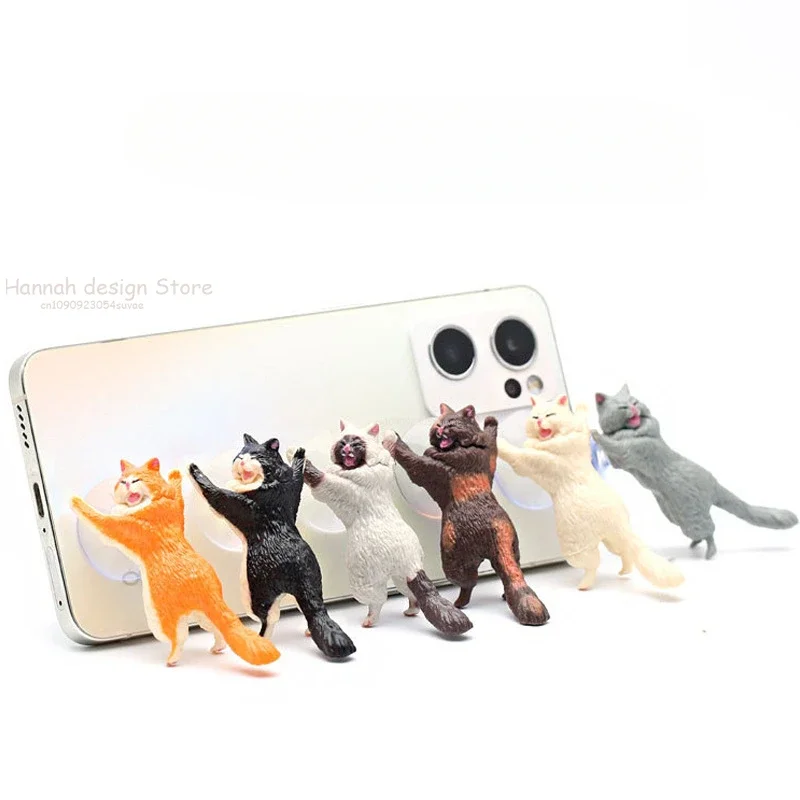 Cute Cat Phone Holder Tablets Desk Sucker Support Resin Mobile Phone Stand Holder Sucker Design Animal Holder For Smartphone