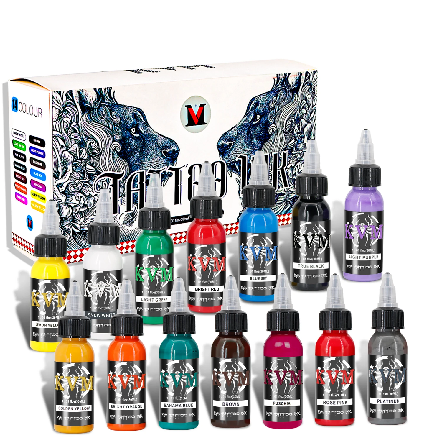 KVM 7/14 Colors 1oz Tattoo Ink Pigment Professional Beauty Paints Makeup Semi-permanent Tattoo Ink Colors Tattoo Supplies