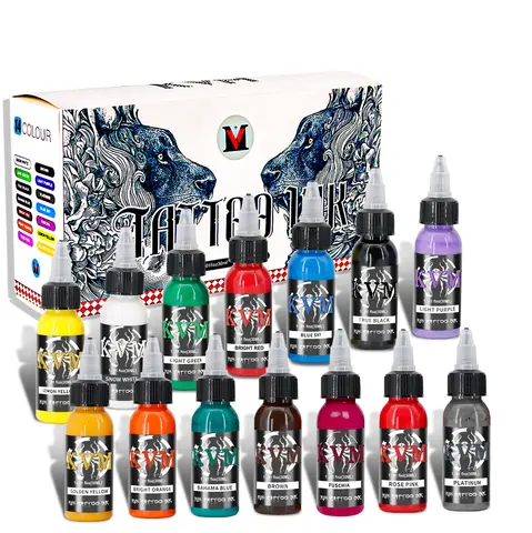 KVM 7/14 Colors 1oz Tattoo Ink Pigment Professional Beauty Paints Makeup Semi-permanent Tattoo Ink Colors Tattoo Supplies